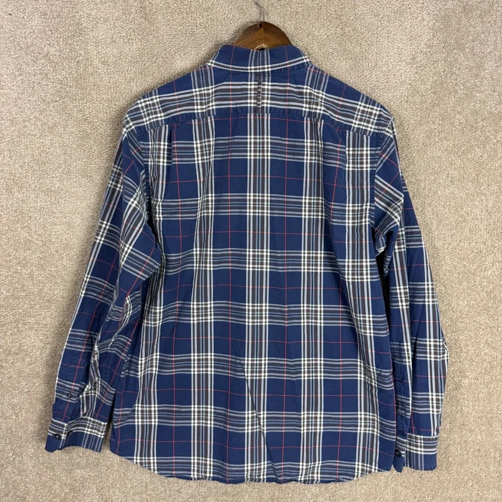 Banana Republic Shirt Men's Large 16-16.5 Navy Plaid Slim Fit Button Down Cotton